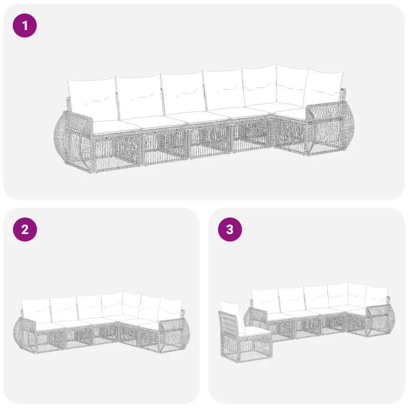 Sodo Sofų Rinkinys 6 pcs Juoda ir kreminė balta poliratanas