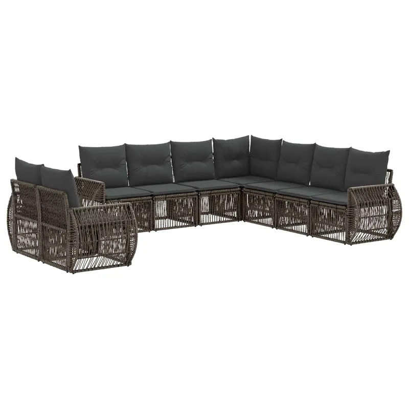 Sodo Sofų Rinkinys 9 pcs Pilka ir tamsiai pilka poliratanas
