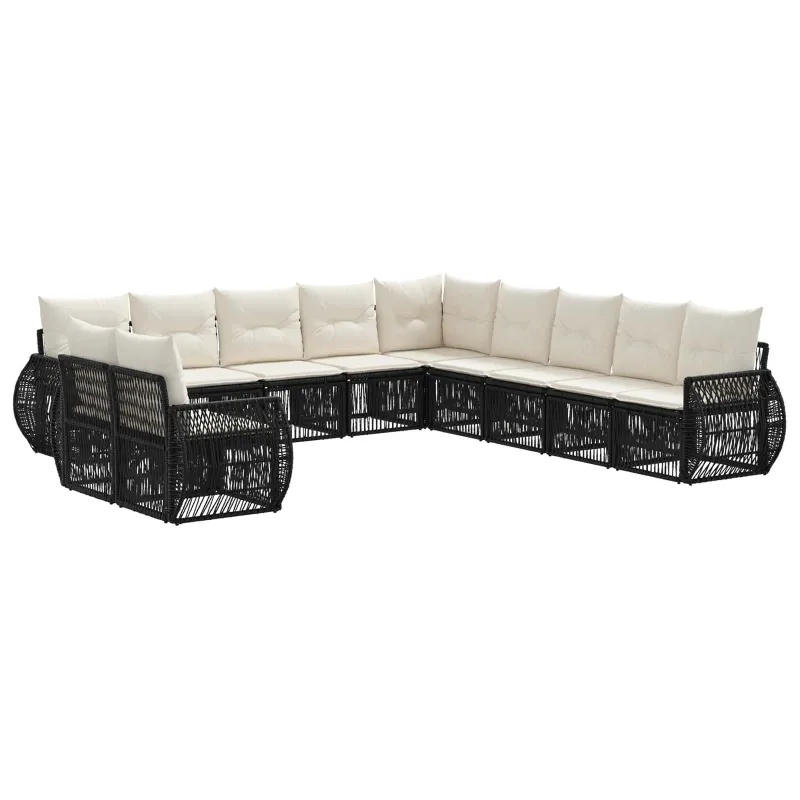 Sodo Sofų Rinkinys 11 pcs Juoda ir kreminė balta poliratanas