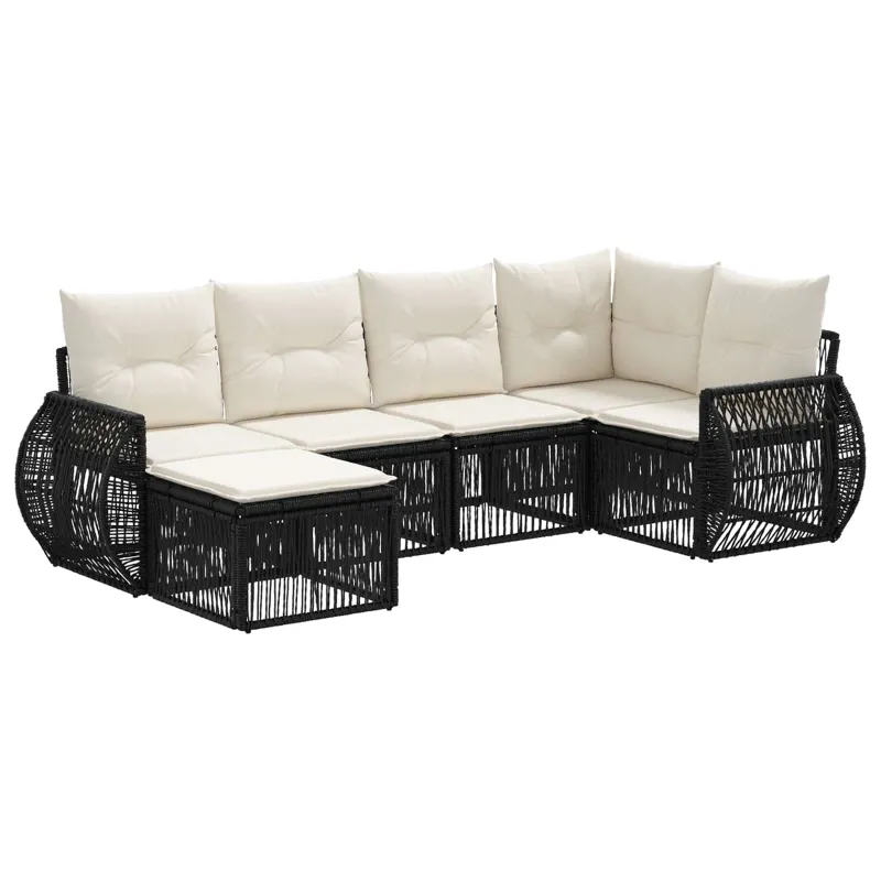 Sodo Sofų Rinkinys 6 pcs Juoda ir kreminė balta poliratanas