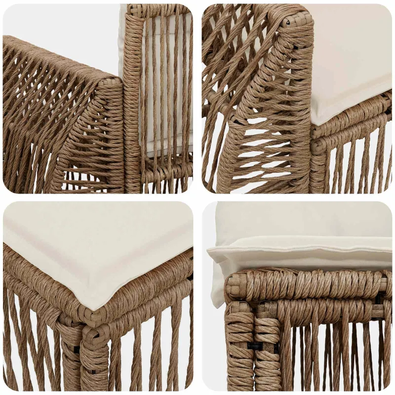 Sodo Sofų Rinkinys 6 pcs Bežė ir kreminė balta poliratanas