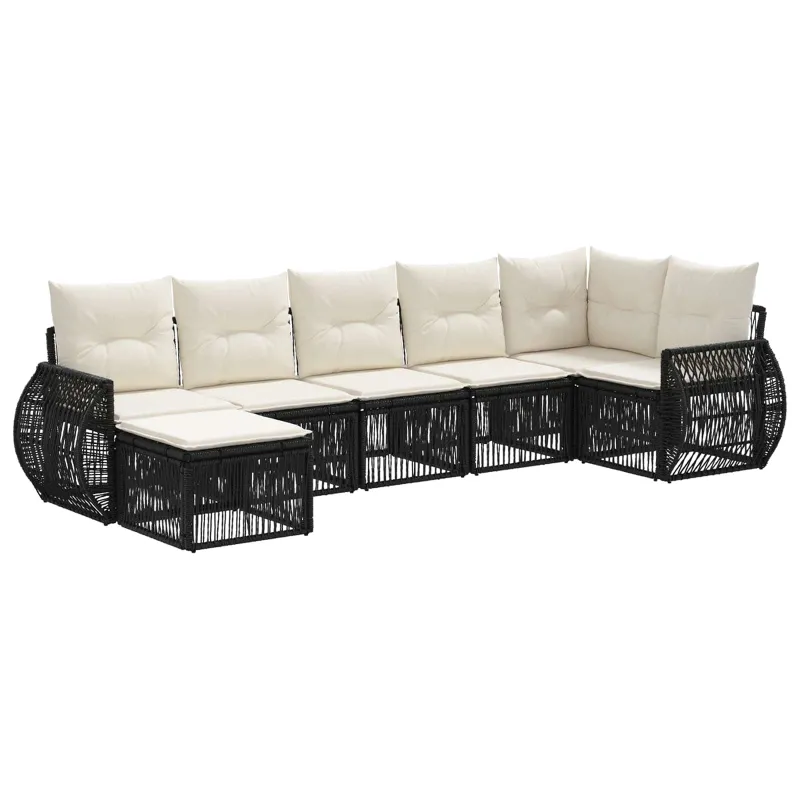 Sodo Sofų Rinkinys 7 pcs Juoda ir kreminė balta poliratanas