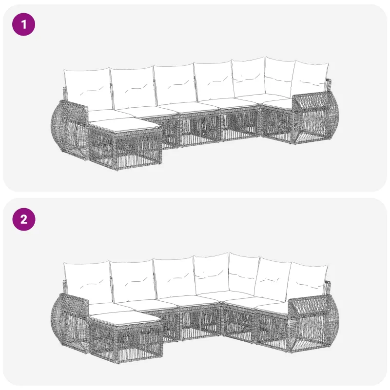Sodo Sofų Rinkinys 7 pcs Juoda ir kreminė balta poliratanas