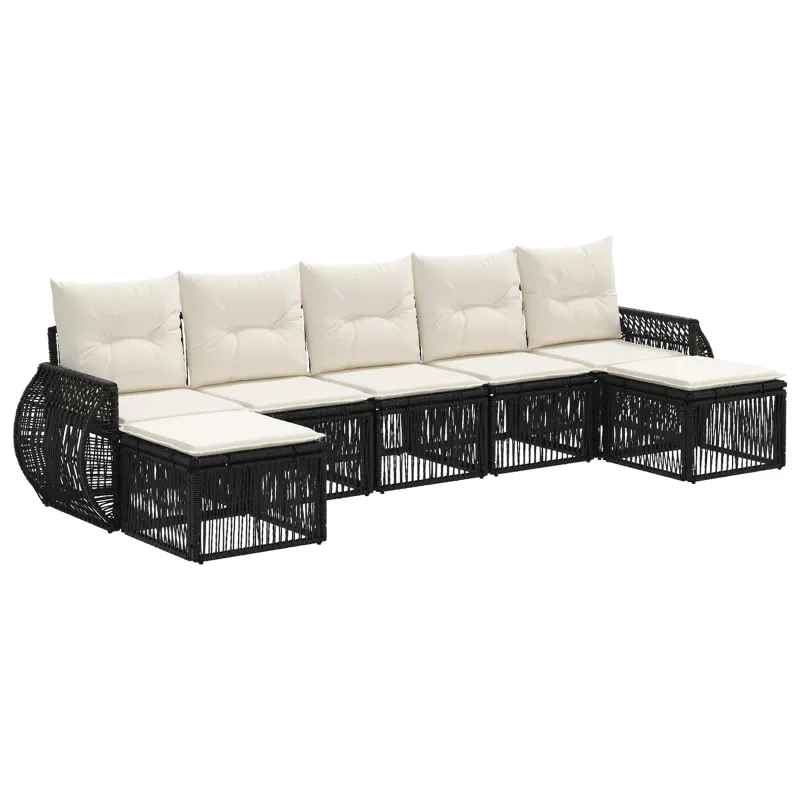 Sodo Sofų Rinkinys 7 pcs Juoda ir kreminė balta poliratanas