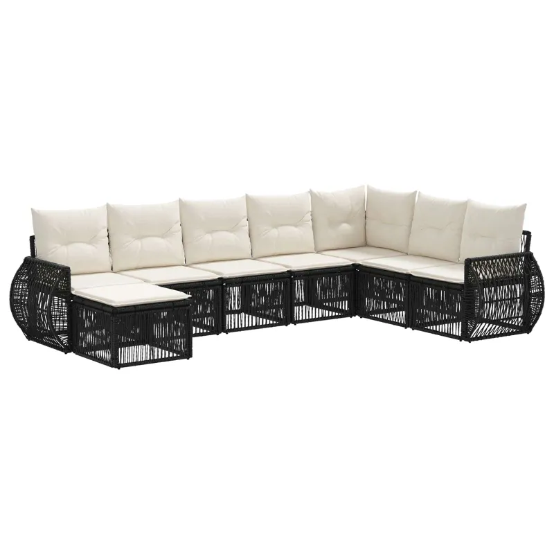 Sodo Sofų Rinkinys 8 pcs Juoda ir kreminė balta poliratanas