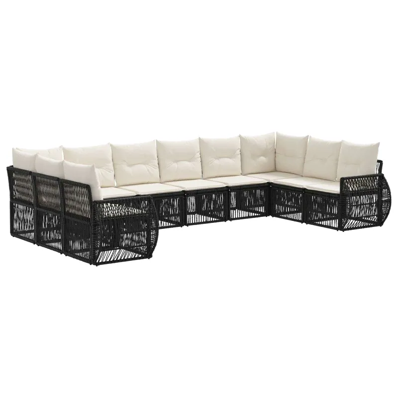 Sodo Sofų Rinkinys 10 pcs Juoda ir kreminė balta poliratanas