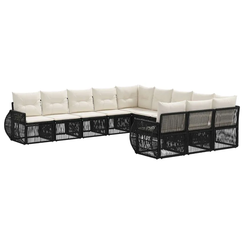 Sodo Sofų Rinkinys 11 pcs Juoda ir kreminė balta poliratanas