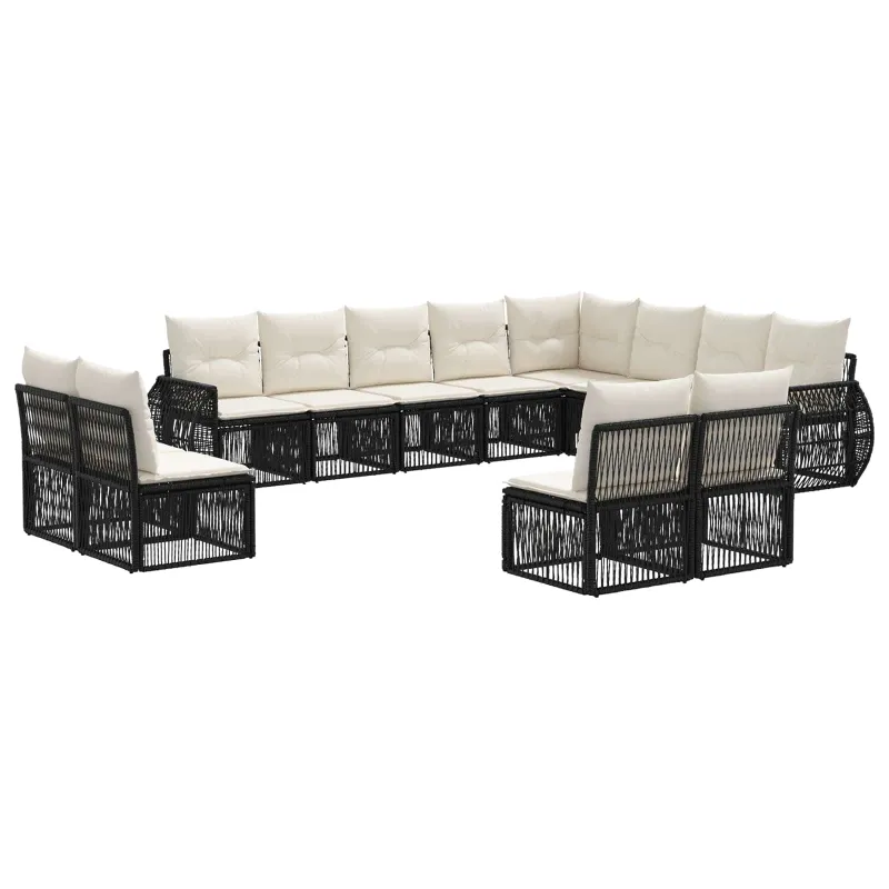 Sodo Sofų Rinkinys 12 pcs Juoda ir kreminė balta poliratanas