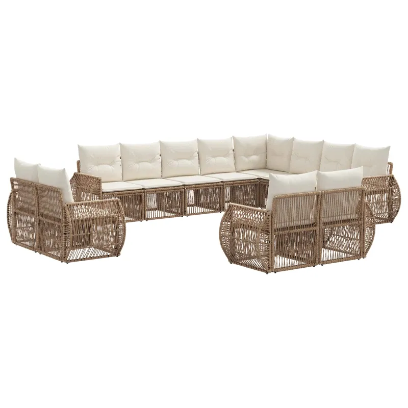 Sodo Sofų Rinkinys 12 pcs Bežė ir kreminė balta poliratanas