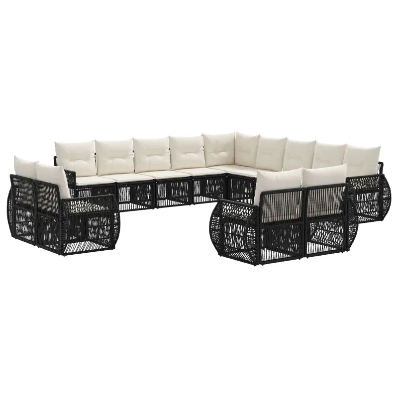 Sodo Sofų Rinkinys 13 pcs Juoda ir kreminė balta poliratanas