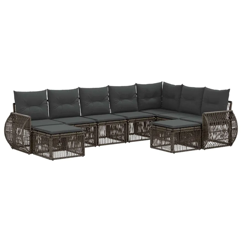 Sodo Sofų Rinkinys 9 pcs Pilka poliratanas