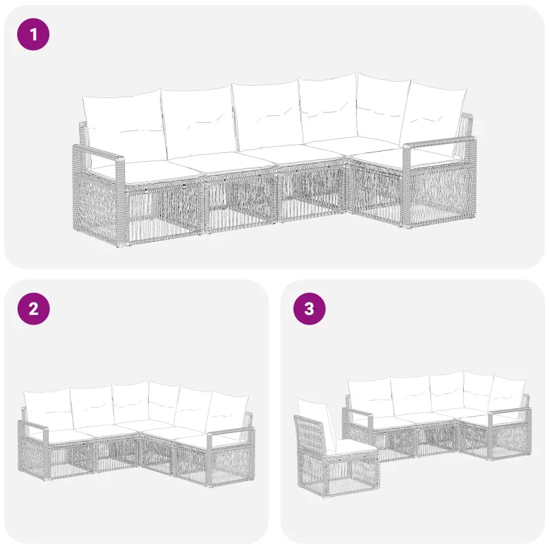 Sodo Sofų Rinkinys 5 pcs Pilka poliratanas
