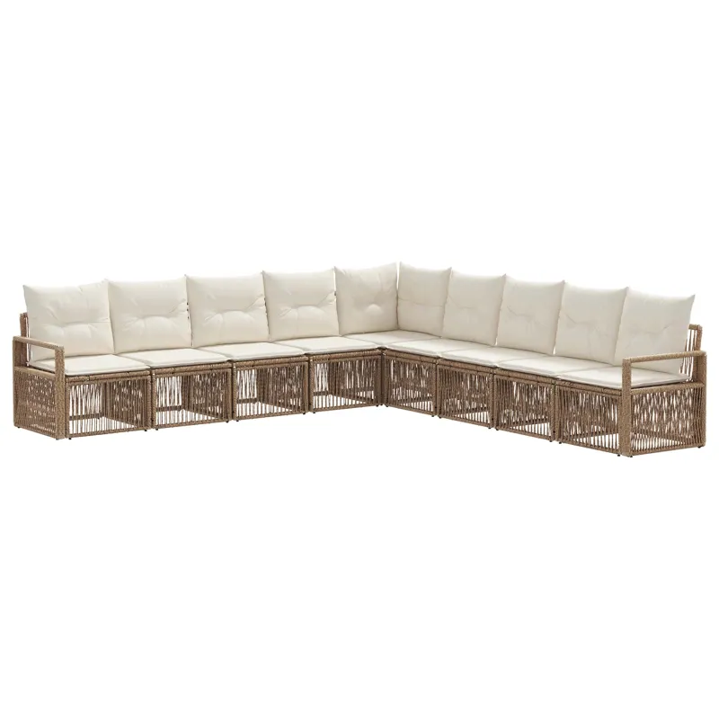 Sodo Sofų Rinkinys 9 pcs Smėlio poliratanas