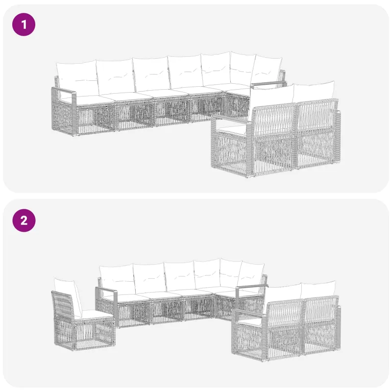 Sodo Sofų Rinkinys 8 pcs Juoda poliratanas