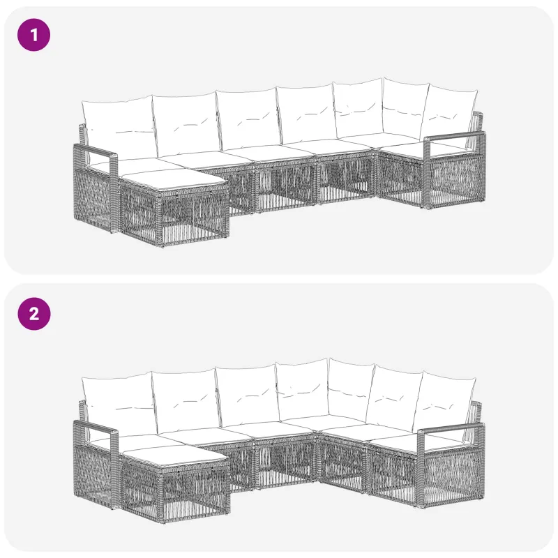 Sodo Sofų Rinkinys 7 pcs Juoda poliratanas