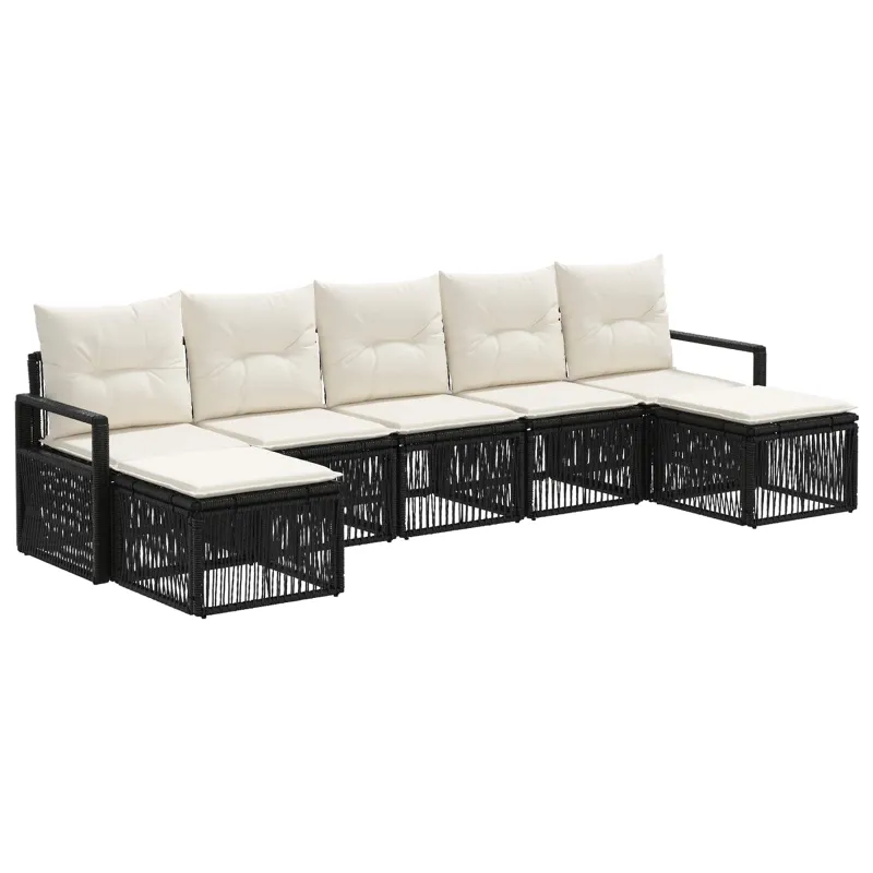 Sodo Sofų Rinkinys 7 pcs Juoda poliratanas