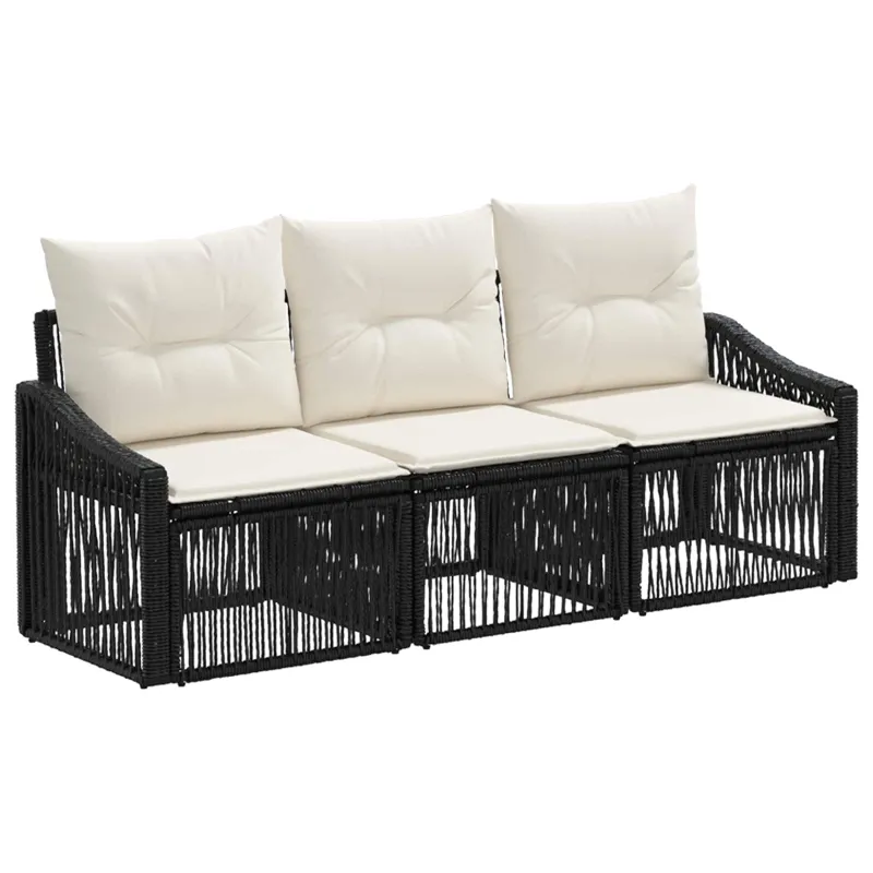 Sodo Sofų Rinkinys 3 pcs Juoda poliratanas