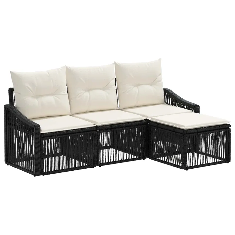 Sodo Sofų Rinkinys 4 pcs Juoda poliratanas