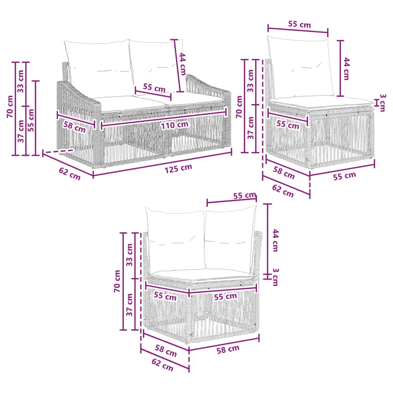 Sodo Sofų Rinkinys 7 pcs Juoda poliratanas