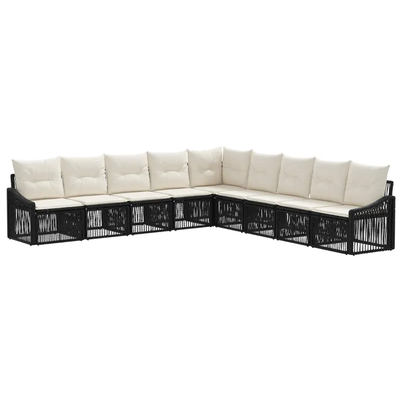 Sodo Sofų Rinkinys 9 pcs Juoda poliratanas