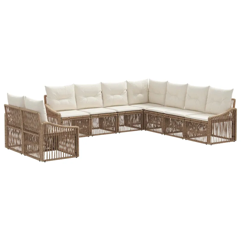 Sodo Sofų Rinkinys 9 pcs Smėlio poliratanas