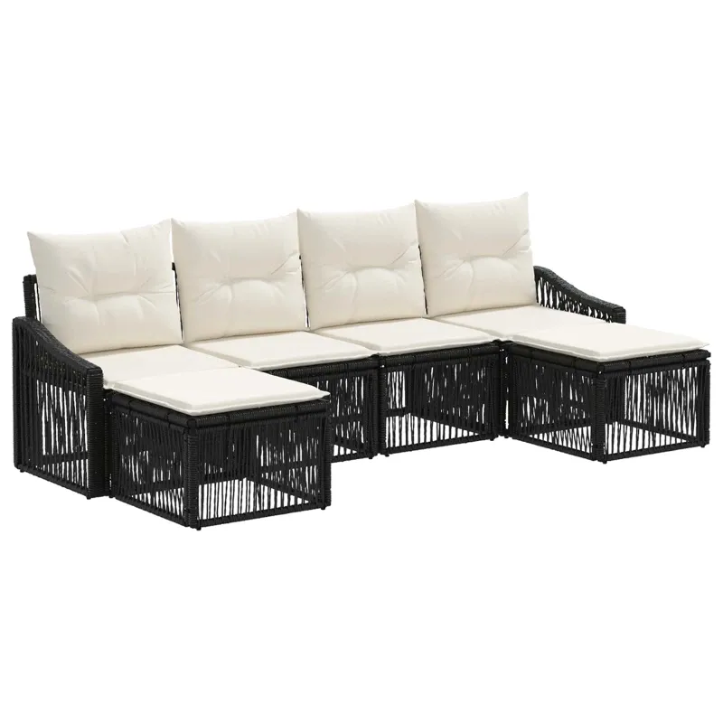 Sodo Sofų Rinkinys 6 pcs Juoda poliratanas