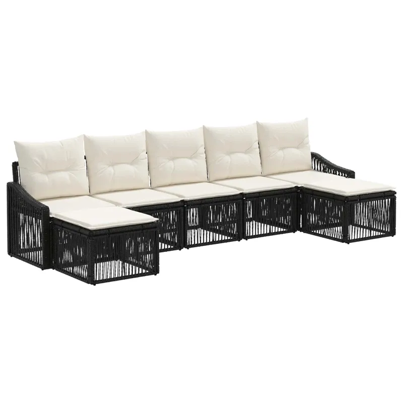 Sodo Sofų Rinkinys 7 pcs Juoda poliratanas