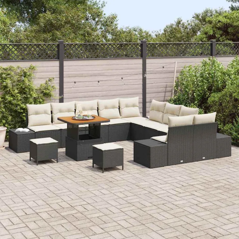 Sodo sohvaryhmä tyynyine 13 osaa, musta polyrataska