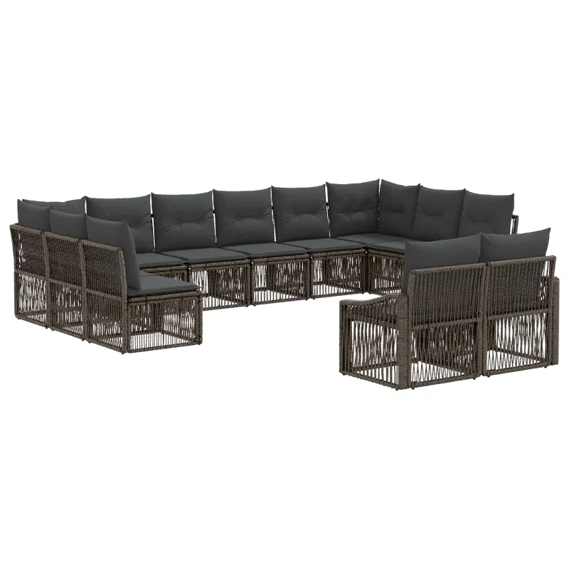 Sodo Sofų Rinkinys 12 pcs Pilka poliratanas