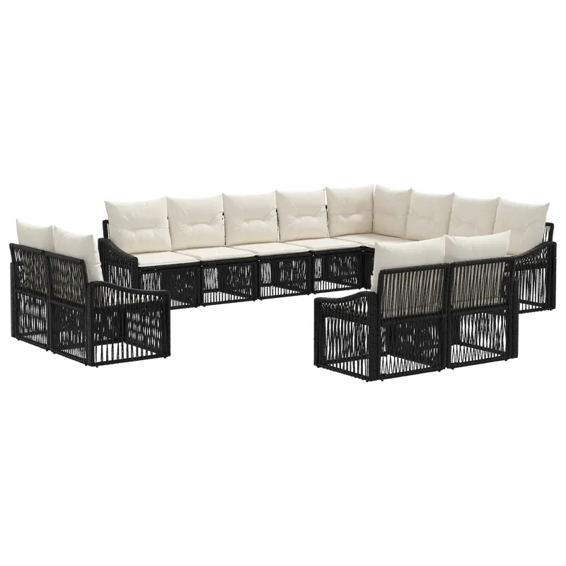 Sodo Sofų Rinkinys 12 pcs Juoda poliratanas