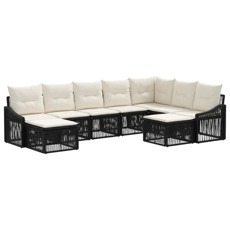 Sodo Sofų Rinkinys 9 pcs Juoda poliratanas