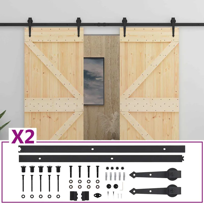 Slankios durys 2 pcs Natūrali ir juoda Pušies medienos masyvas