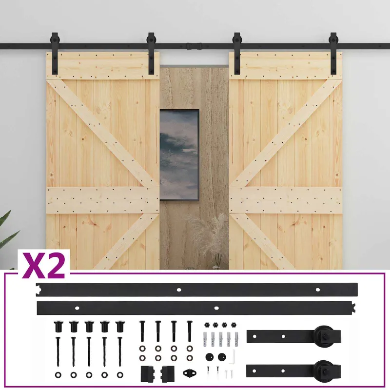 Slankios durys 2 pcs Natūrali ir juoda Pušies medienos masyvas