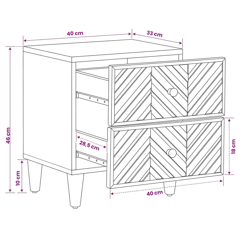 Naktinis staliukas 2 pcs Ruda 40 x 33,5 x 46 cm
