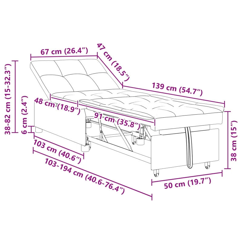 Ištraukiama sofa-lova Pilka 194 x 50 x 82 cm audinys