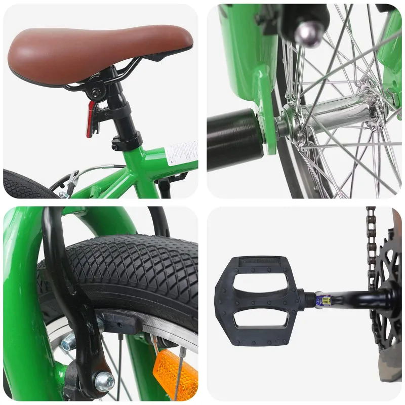 BMX Dviratis 16 Colių 5-8 metų amžiaus Žalia