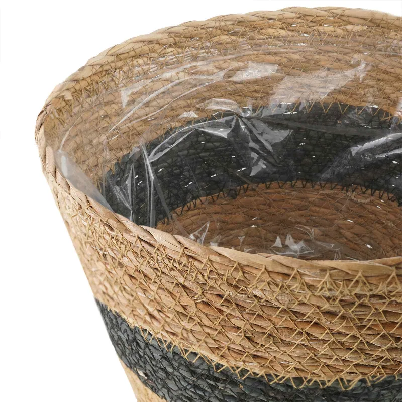 Jūros žolės augalų krepšiai 3 pcs Natūrali ir juoda Ø26 x 19 cm