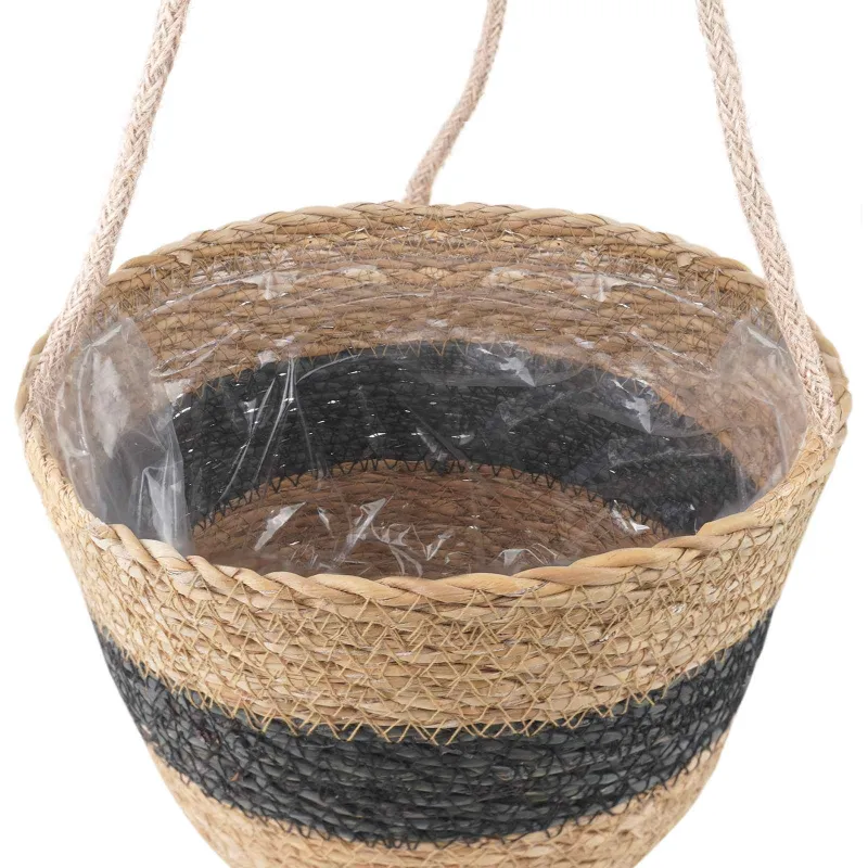 Jūros žolės augalų krepšiai 3 pcs Natūrali ir juoda Ø26 x 19 cm