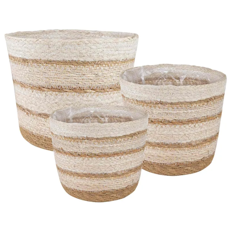 Jūros žolės augalų krepšiai 3 pcs Natūralus, Baltas ir Kreminis