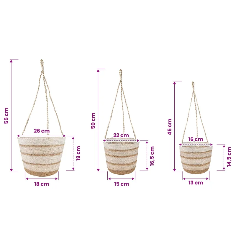 Jūros žolės augalų krepšiai 3 pcs Natūralus, Baltas ir Kreminis