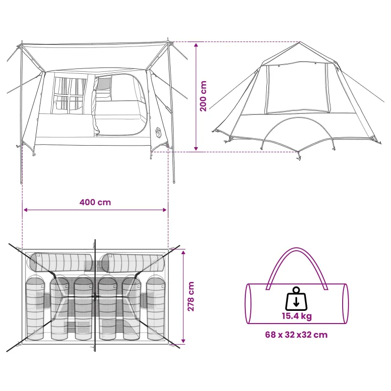 Tunelinė palapinė Mėlyna 400 x 278 x 182 cm