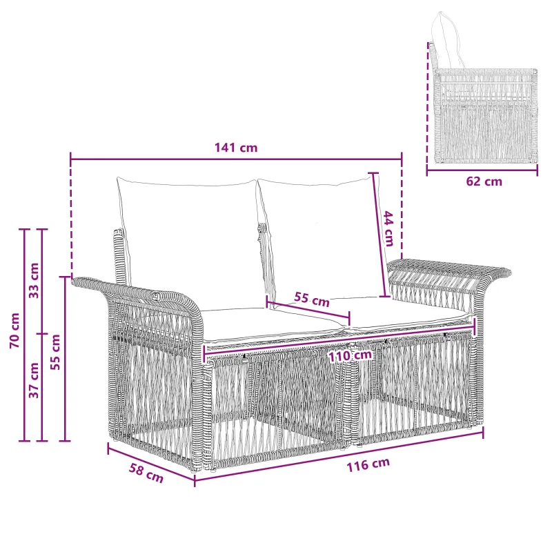 Sodo sofa 2-Vietų skaičius Pilka poliratanas