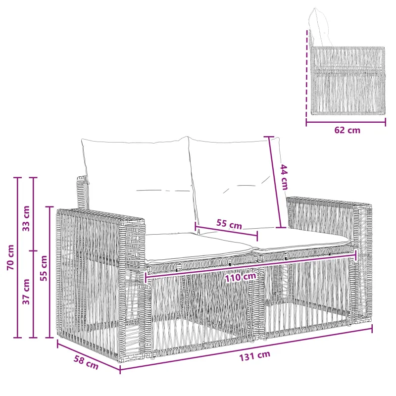 Sodo sofa 2-Vietų skaičius Pilka poliratanas