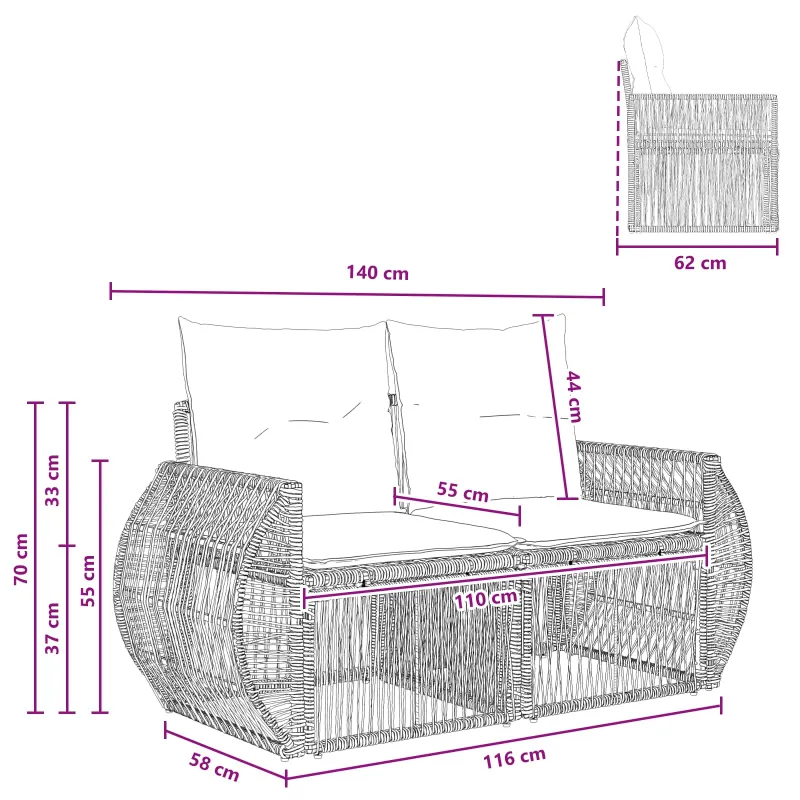 Sodo sofa 2-Vietų skaičius Smėlio poliratanas