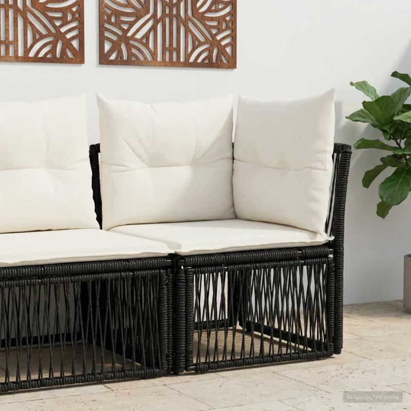 Kampinė sofa Juoda poliratanas