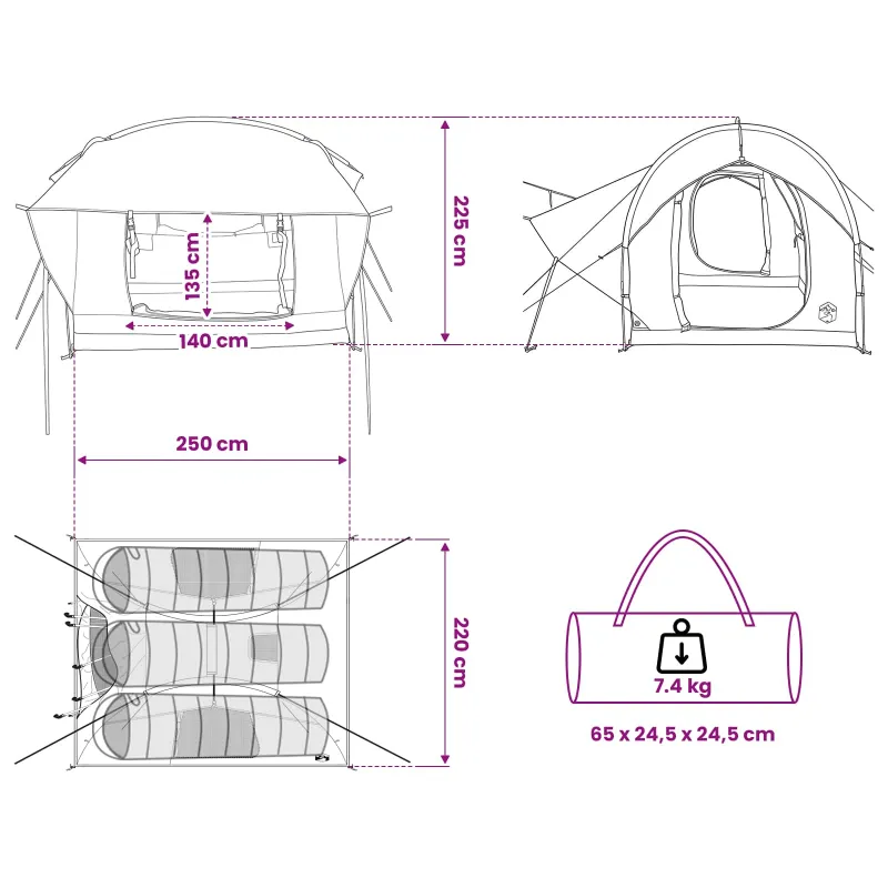Automobilių palapinė su stogu Armijos Žalia 239 x 210 x 210 cm