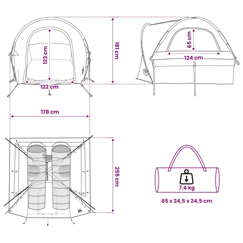 Automobilių palapinė su stogu Mėlyna 200 x 170 x 170 cm