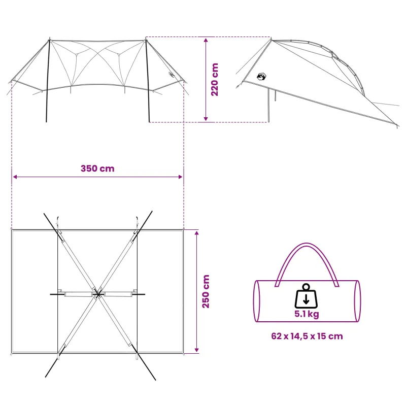 Automobilių palapinė Mėlyna 350 x 250 cm Poliesteris ir plienas