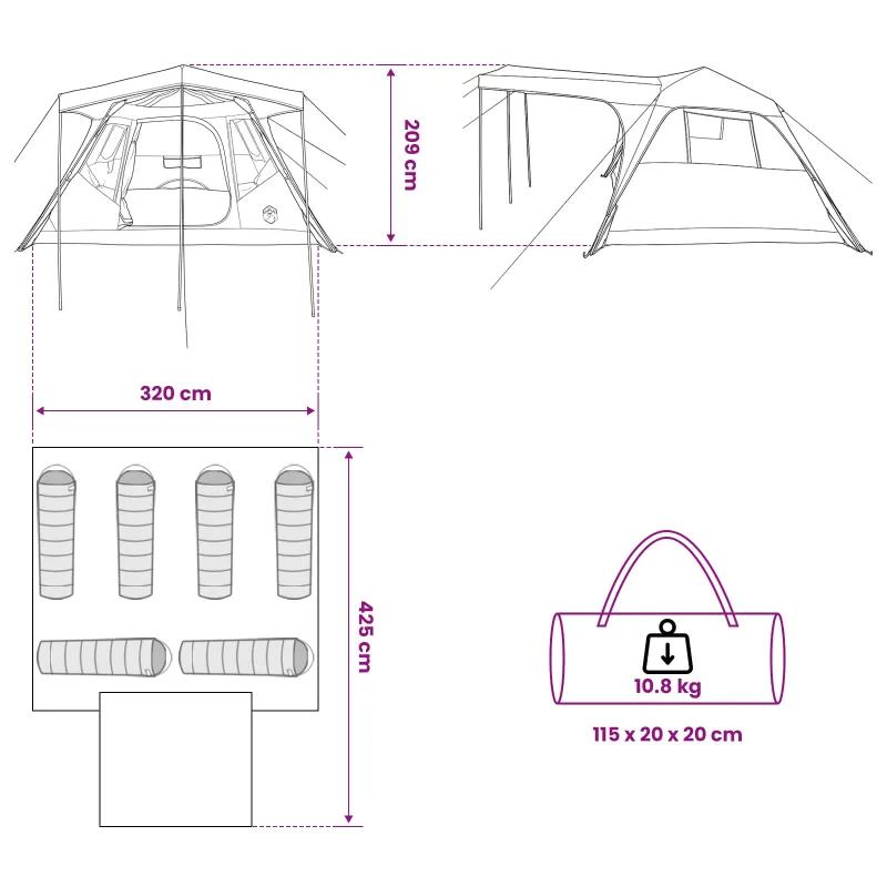 Šeimos palapinė su stogu Mėlyna 305 x 275 x 190 cm