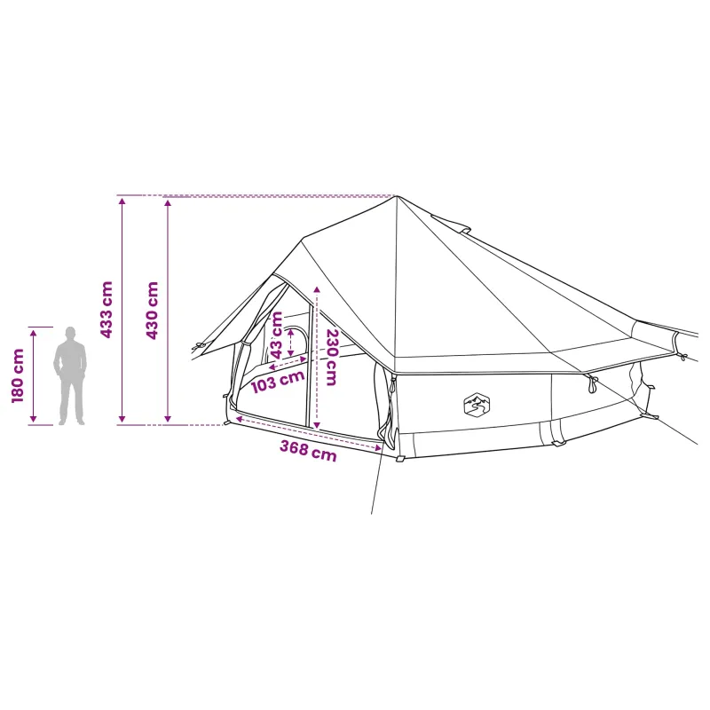 Tipi palapinė Žalia 800 x 800 x 430 cm Poliesteris ir plienas